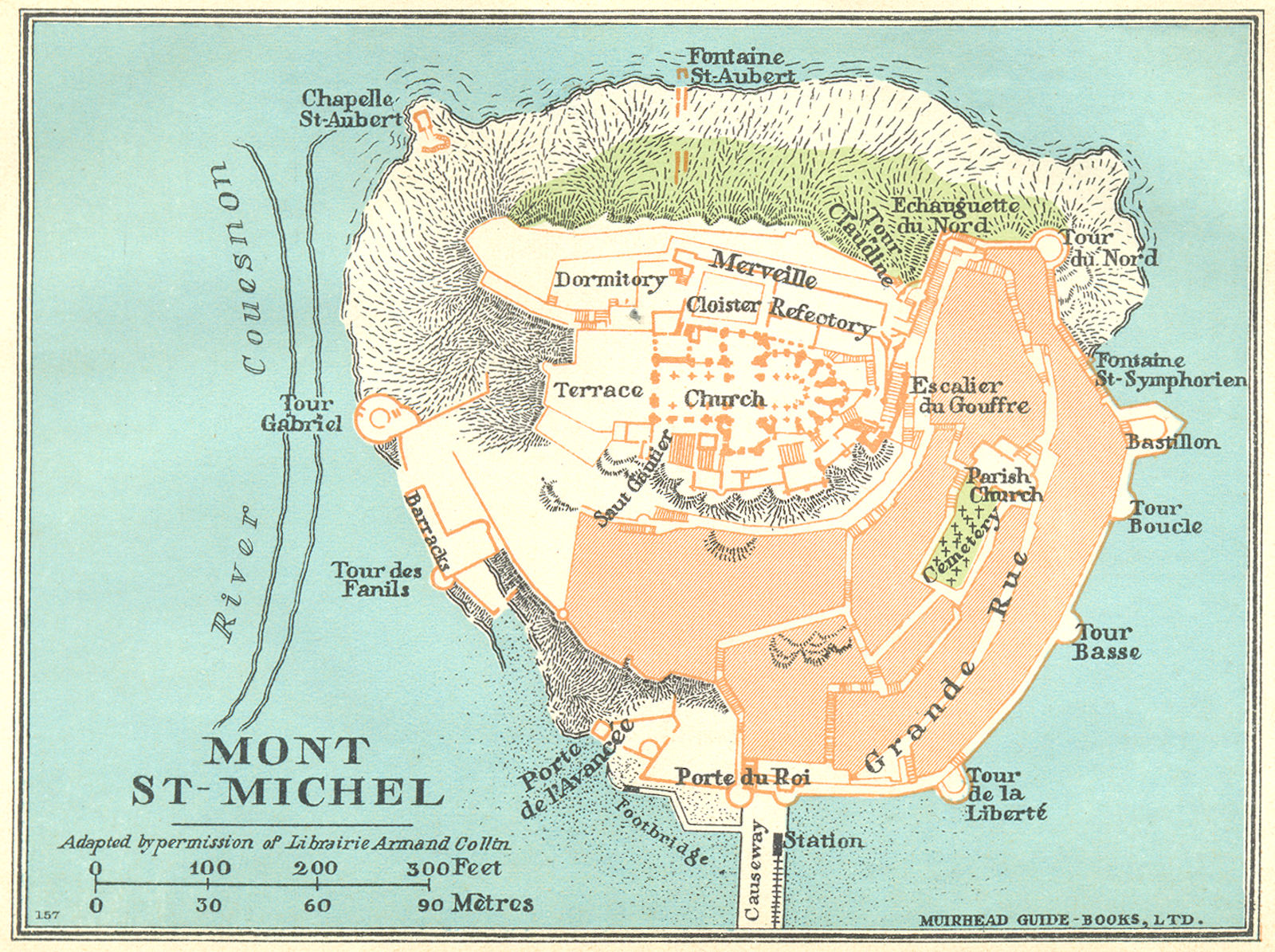 FRANCE. Mont St Michel 1932 old vintage map plan chart
